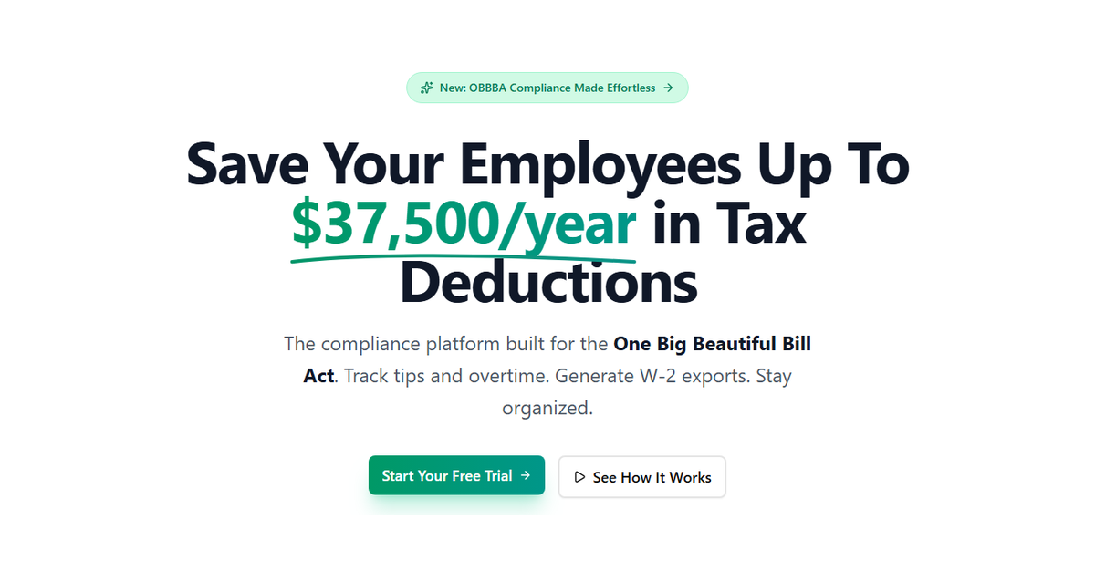 OBBBA Tracker dashboard showing tipped-wage and overtime deduction tracking